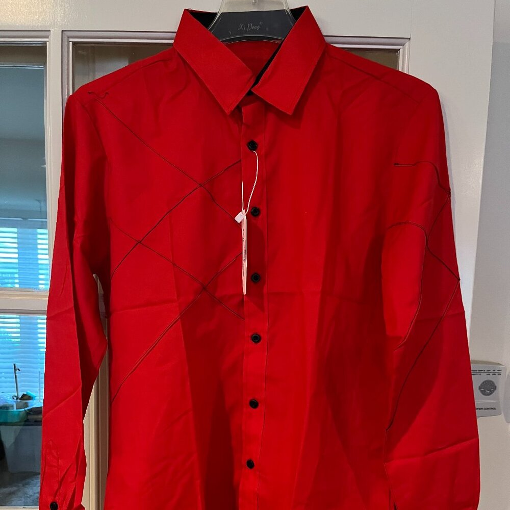 NWT Young Men's Long Sleeve Button Down Red Shirt Men's Small